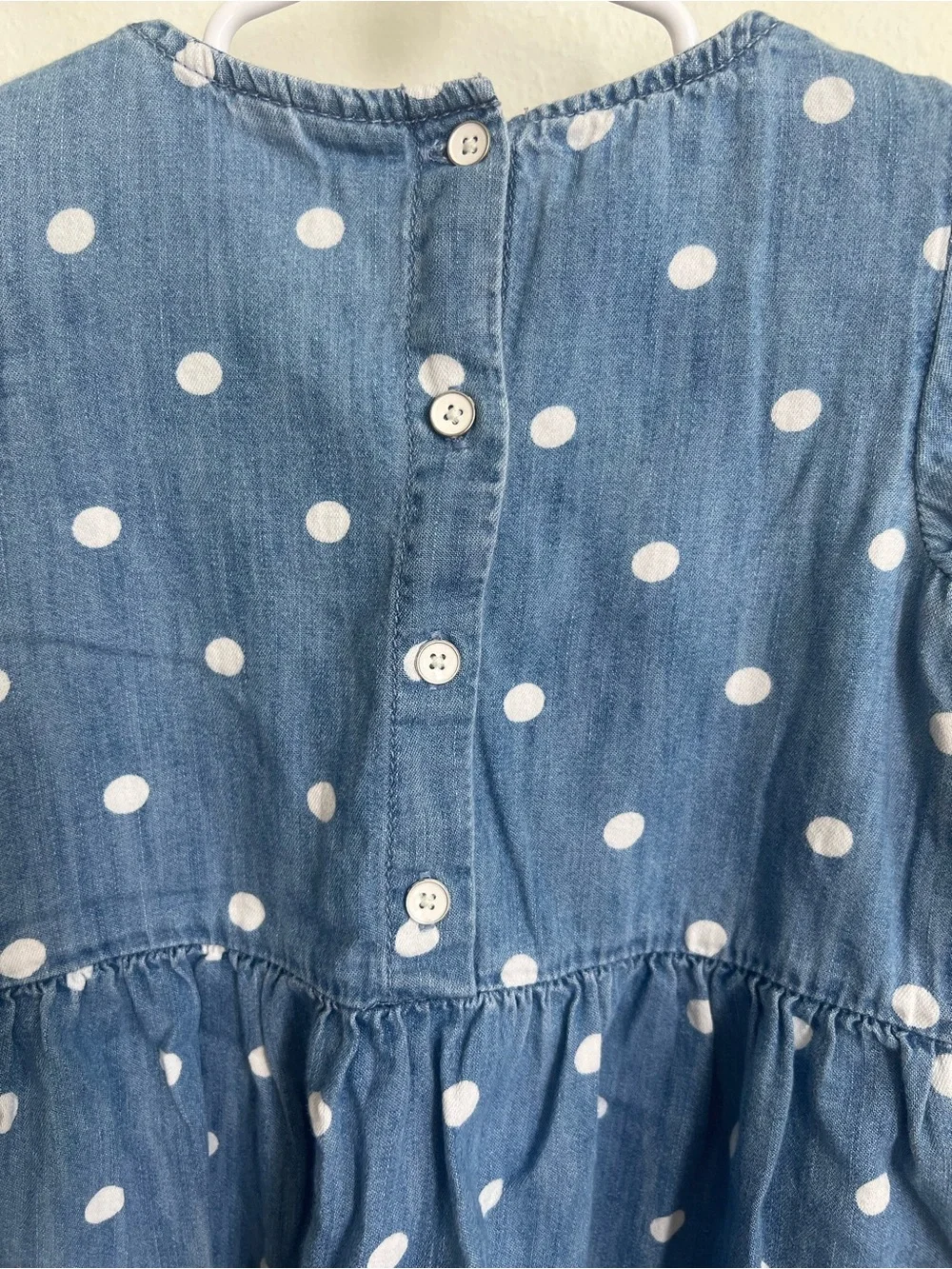 GAP Blue Denim Polka Dot Long-Sleeve Dress